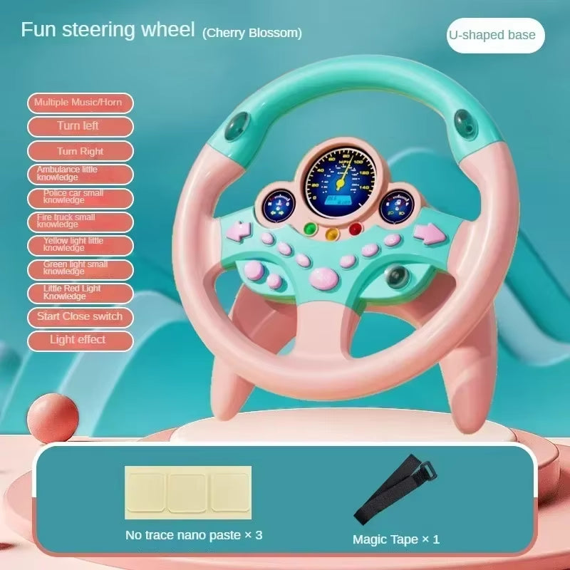 Kids Steering Wheel for Backseat Simulated Driving Steering Wheel Toy with Light Music Preschool Toys Pretend Driving Toy Gifts