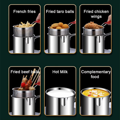 Deep Frying Pot 304 Stainless Steel Kitchen Fryer with Strainer Tempura Fryer Pan Fry Pot for French Fries Chicken Cooking Tools