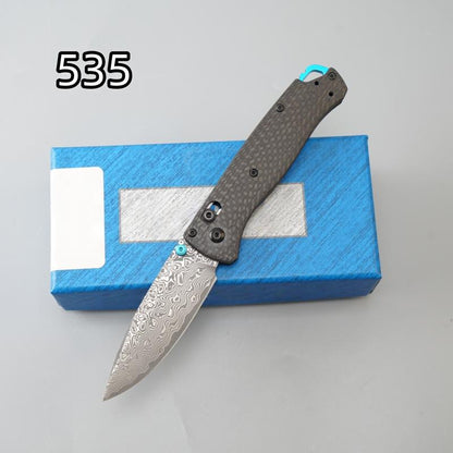 1Pc 533/535 Folding Knife, Carbon Fiber Handle, Damascus Steel Blade, Multifunctional Outdoor Portable Pocket Knife, Ultra Sharp Outdoor Hunting Knife, Suitable for Camping, Hunting, Fishing, Daily Carrying (EDC) - Halloween, Christmas Gifts