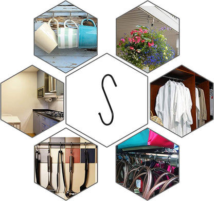 10 Pack 3.5 Inch Heavy Duty S Hooks for Plants, Outdoor, Light, Cup, Large Hangers - Black