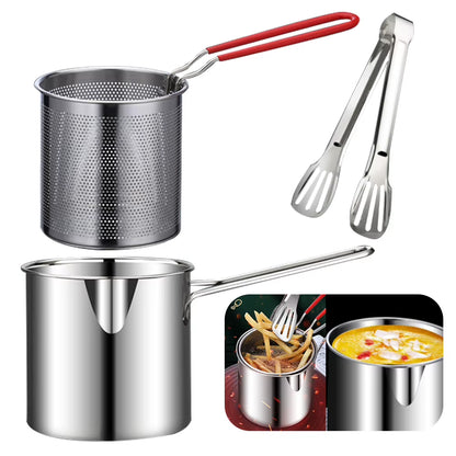 Deep Frying Pot 304 Stainless Steel Kitchen Fryer with Strainer Tempura Fryer Pan Fry Pot for French Fries Chicken Cooking Tools
