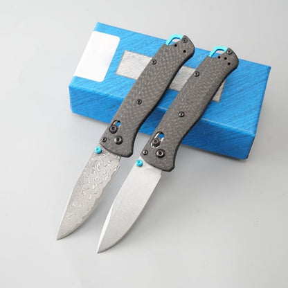 1Pc 533/535 Folding Knife, Carbon Fiber Handle, Damascus Steel Blade, Multifunctional Outdoor Portable Pocket Knife, Ultra Sharp Outdoor Hunting Knife, Suitable for Camping, Hunting, Fishing, Daily Carrying (EDC) - Halloween, Christmas Gifts