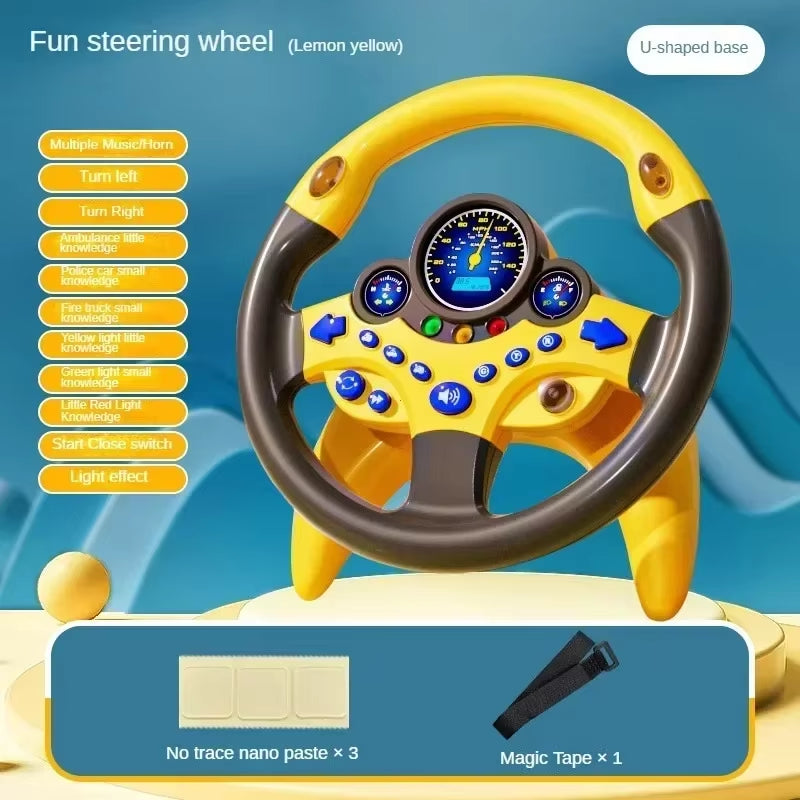 Kids Steering Wheel for Backseat Simulated Driving Steering Wheel Toy with Light Music Preschool Toys Pretend Driving Toy Gifts