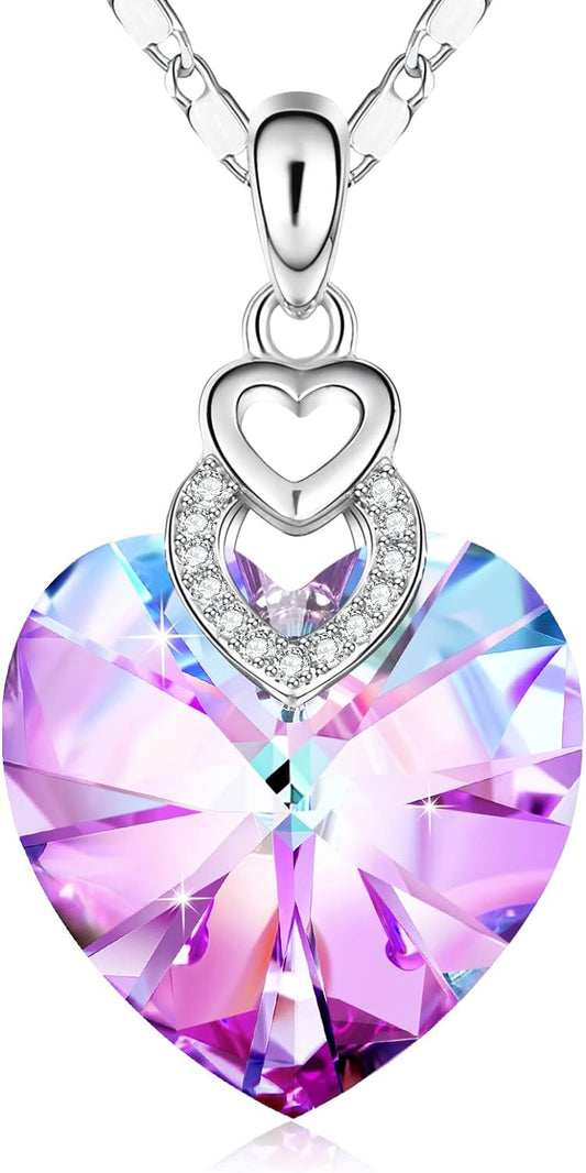 3 Hearts Crystal Necklace for Women, Pendant Engraved Love You - Christmas Wedding Gifts for Her Anniversary Mother'S Day Valentine’S Day Birthday - in Gift Box