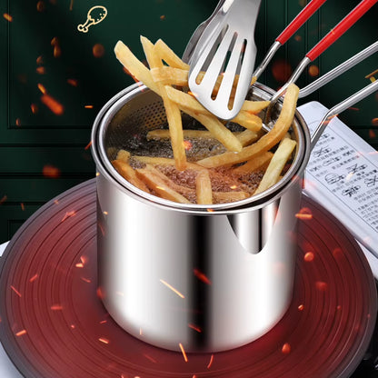 Deep Frying Pot 304 Stainless Steel Kitchen Fryer with Strainer Tempura Fryer Pan Fry Pot for French Fries Chicken Cooking Tools