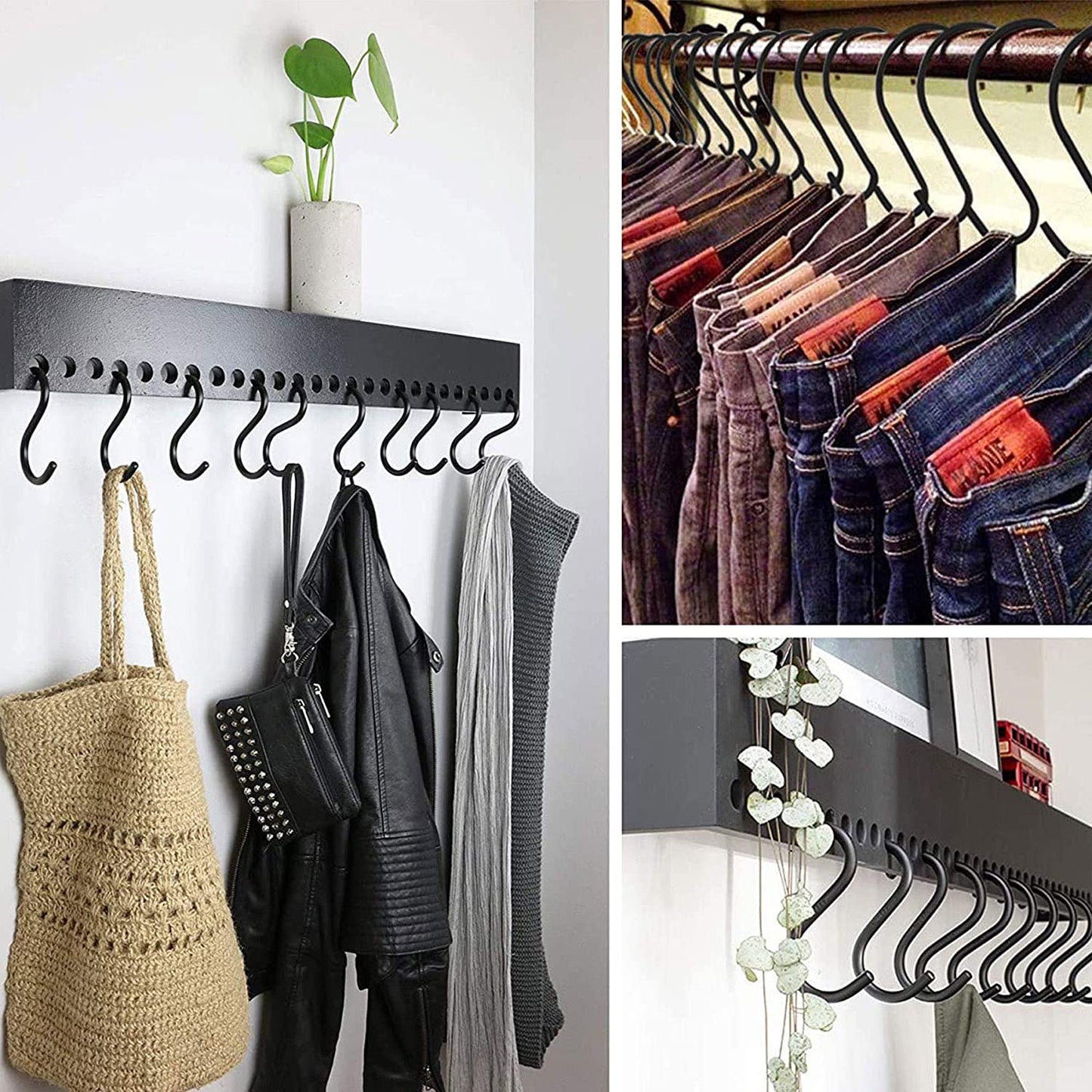 10 Pack 3.5 Inch Heavy Duty S Hooks for Plants, Outdoor, Light, Cup, Large Hangers - Black