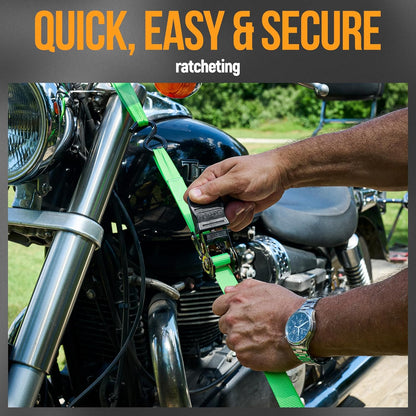 Ratchet Straps, 1650Lb Break Strength, 4 Pack 15Ft X 1In Tie down Strap Set, 4 Soft Loops, Motorcycle Straps Tie Downs, Cargo Cam Buckles for Trucks, Rubber Handles, Carry Bag