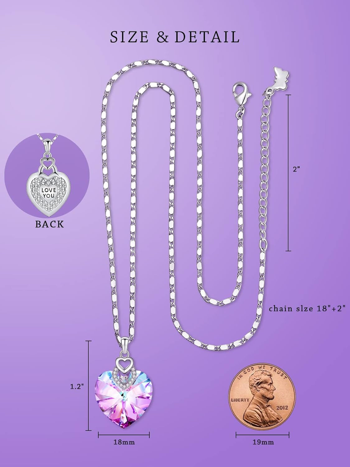 3 Hearts Crystal Necklace for Women, Pendant Engraved Love You - Christmas Wedding Gifts for Her Anniversary Mother'S Day Valentine’S Day Birthday - in Gift Box