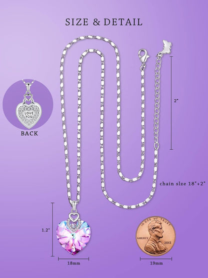 3 Hearts Crystal Necklace for Women, Pendant Engraved Love You - Christmas Wedding Gifts for Her Anniversary Mother'S Day Valentine’S Day Birthday - in Gift Box
