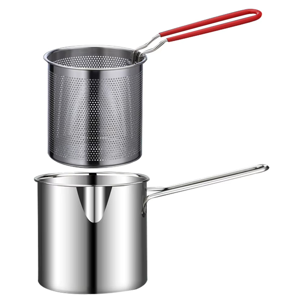 Deep Frying Pot 304 Stainless Steel Kitchen Fryer with Strainer Tempura Fryer Pan Fry Pot for French Fries Chicken Cooking Tools