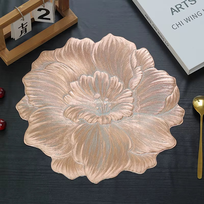 Lotus-Shaped Heat-Resistant and Washable Placemat Insulation PVC Place Mats Coasters Hotel Oil Proof Table Mats for Dining Table