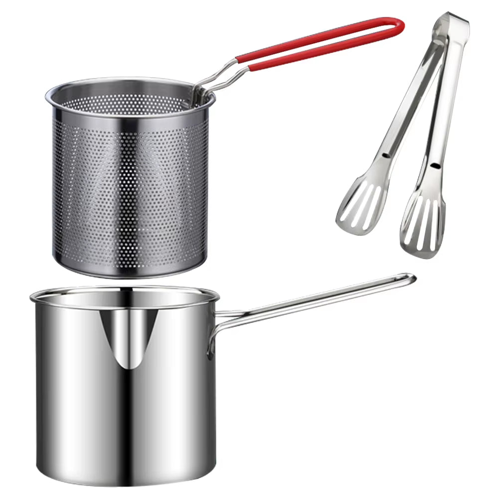 Deep Frying Pot 304 Stainless Steel Kitchen Fryer with Strainer Tempura Fryer Pan Fry Pot for French Fries Chicken Cooking Tools