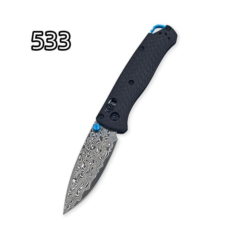 1Pc 533/535 Folding Knife, Carbon Fiber Handle, Damascus Steel Blade, Multifunctional Outdoor Portable Pocket Knife, Ultra Sharp Outdoor Hunting Knife, Suitable for Camping, Hunting, Fishing, Daily Carrying (EDC) - Halloween, Christmas Gifts