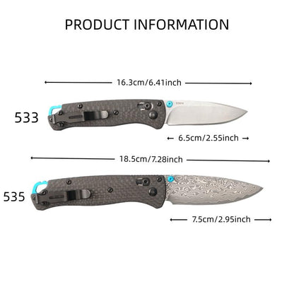 1Pc 533/535 Folding Knife, Carbon Fiber Handle, Damascus Steel Blade, Multifunctional Outdoor Portable Pocket Knife, Ultra Sharp Outdoor Hunting Knife, Suitable for Camping, Hunting, Fishing, Daily Carrying (EDC) - Halloween, Christmas Gifts